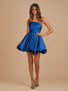 Jani | Royal Blue - A Line Strapless Satin Bubble Hem Short Homecoming Dresses - KissProm