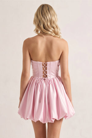 Jani | Pink - A Line Strapless Satin Bubble Hem Short Homecoming Dresses