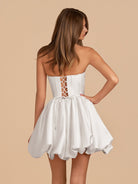 Jani | White - A Line Strapless Satin Bubble Hem Short Homecoming Dresses
