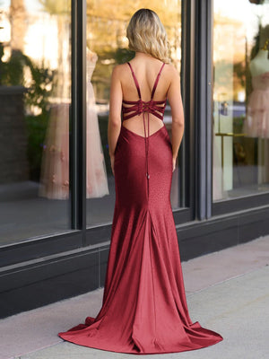 Janiyah |Mermaid V Neck Beaded Jersey Prom Dress with Slit