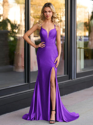 Janiyah |Mermaid V Neck Beaded Jersey Prom Dress with Slit