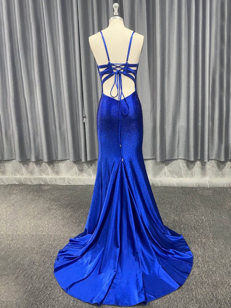 Janiyah |Mermaid V Neck Beaded Jersey Prom Dress with Slit