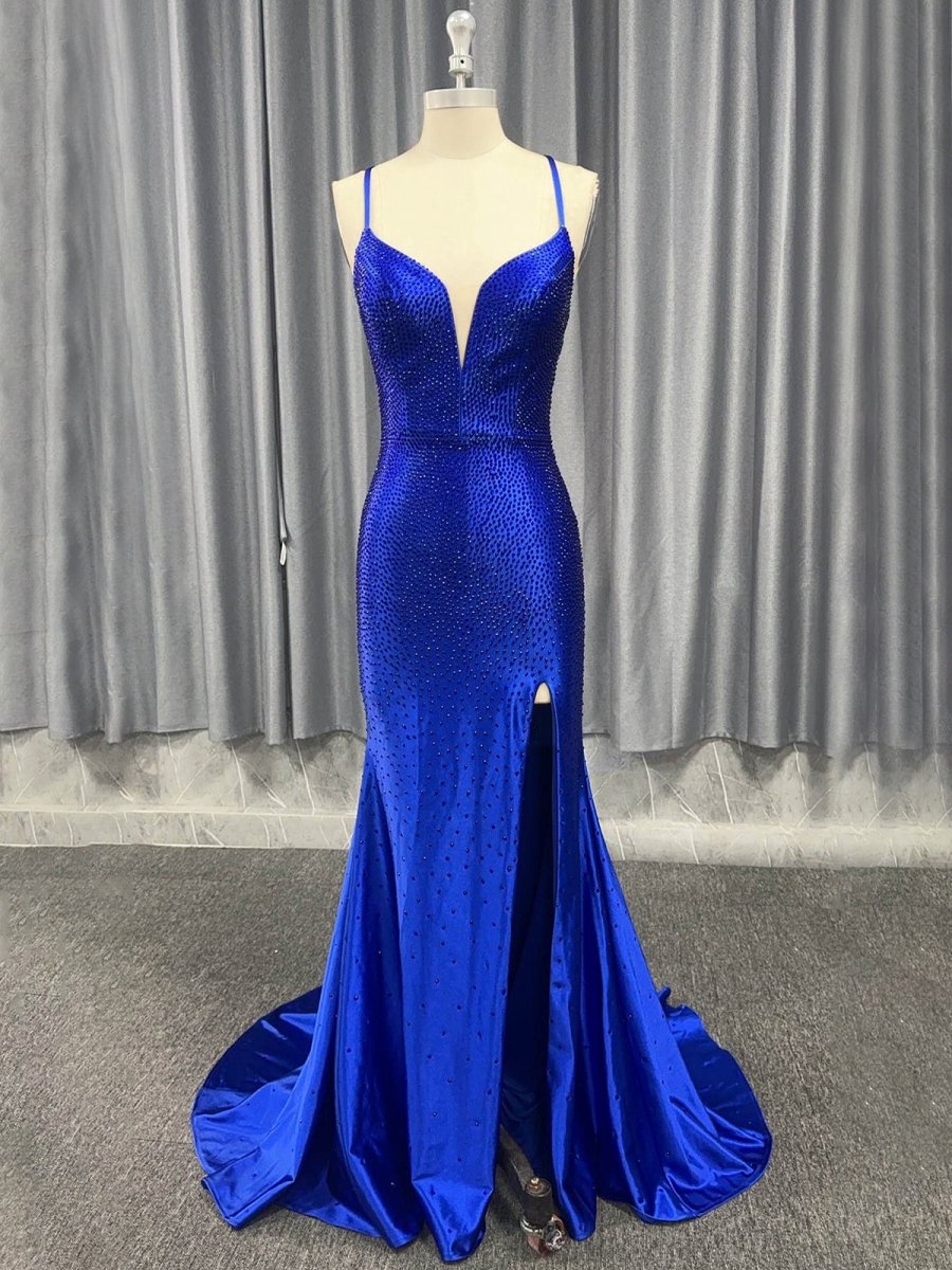 Janiyah |Mermaid V Neck Beaded Jersey Prom Dress with Slit