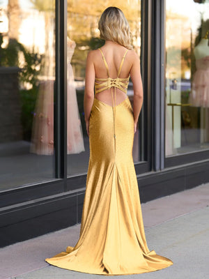 Janiyah |Mermaid V Neck Beaded Jersey Prom Dress with Slit