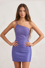 Jasmie | Purple - Bodycon One Shoulder Beaded Satin Short Homecoming Dresses