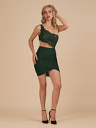 Jaycee | Dark Green - One Shoulder Bodycon Satin Short Homecoming Dresses With Appliques