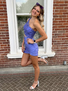 Jaycee | Periwinkle - One Shoulder Bodycon Satin Short Homecoming Dresses With Appliques