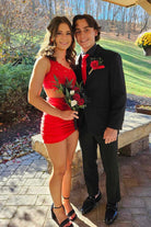 Jaycee | Red - One Shoulder Bodycon Satin Short Homecoming Dresses With Appliques