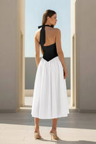 Jehona | Yellow - Halter A Line Satin Pleated Tea Length Formal Prom Dresses - KissProm