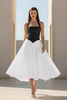 Jehona | Yellow - Halter A Line Satin Pleated Tea Length Formal Prom Dresses - KissProm