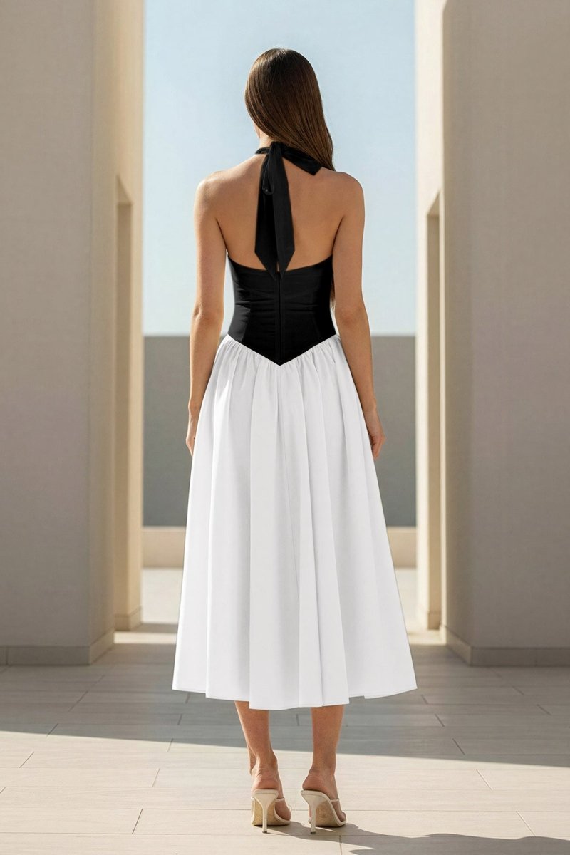 Jehona | Yellow - Halter A Line Satin Pleated Tea Length Formal Prom Dresses - KissProm