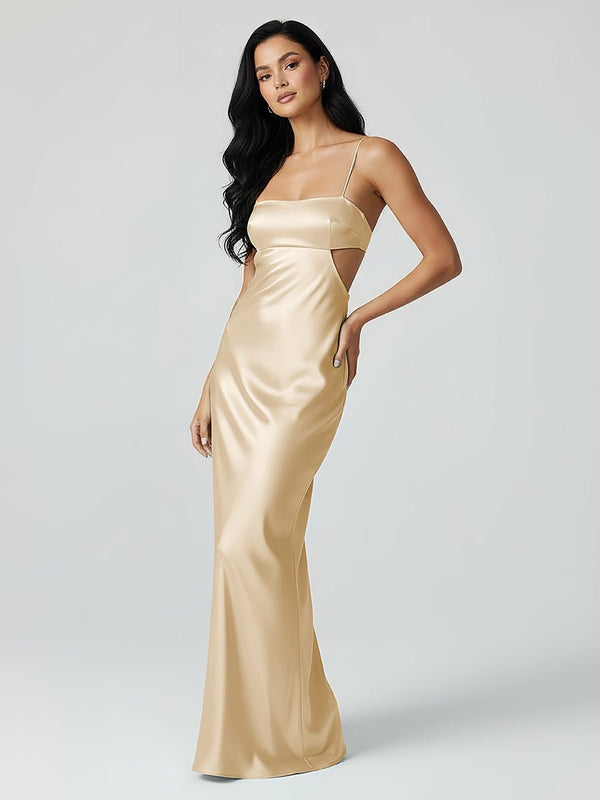 Jelissa | Spaghetti Straps Sheath Aqua Blue Prom Dress Formal Satin Party Dress - KissProm