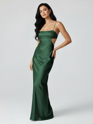 Spaghetti Straps Sheath Aqua Blue Prom Dress Formal Satin Party Dress - KISSPROM PROM DRESSES