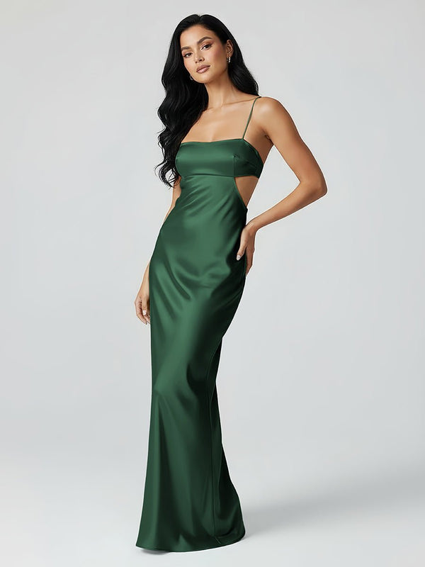 Spaghetti Straps Sheath Aqua Blue Prom Dress Formal Satin Party Dress - KISSPROM PROM DRESSES