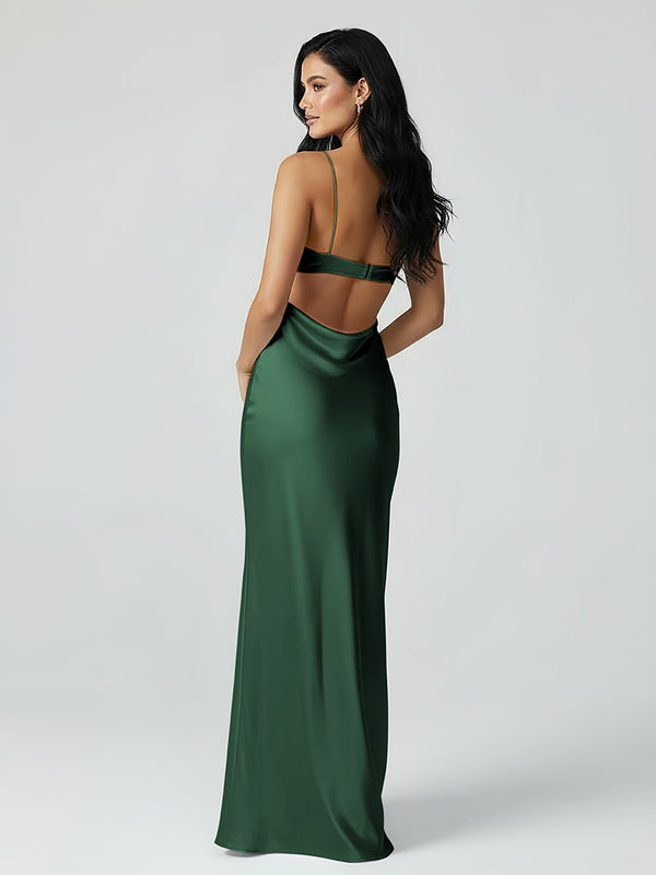 Spaghetti Straps Sheath Aqua Blue Prom Dress Formal Satin Party Dress - KISSPROM PROM DRESSES