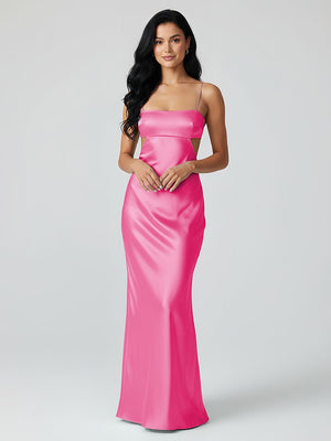 Spaghetti Straps Sheath Aqua Blue Prom Dress Formal Satin Party Dress - KISSPROM PROM DRESSES