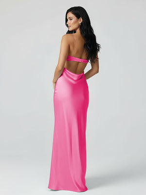 Spaghetti Straps Sheath Aqua Blue Prom Dress Formal Satin Party Dress - KISSPROM PROM DRESSES