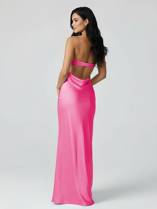 Spaghetti Straps Sheath Aqua Blue Prom Dress Formal Satin Party Dress - KISSPROM PROM DRESSES