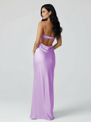 Spaghetti Straps Sheath Aqua Blue Prom Dress Formal Satin Party Dress - KISSPROM PROM DRESSES