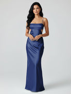 Jelissa | Spaghetti Straps Sheath Aqua Blue Prom Dress Formal Satin Party Dress - KissProm