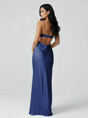 Jelissa | Spaghetti Straps Sheath Aqua Blue Prom Dress Formal Satin Party Dress - KissProm