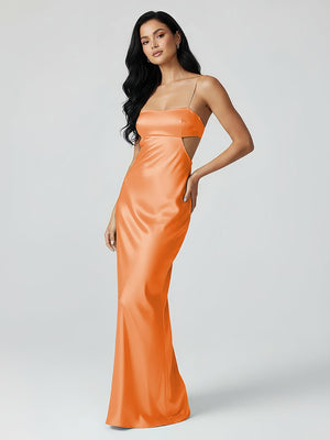 Spaghetti Straps Sheath Aqua Blue Prom Dress Formal Satin Party Dress - KISSPROM PROM DRESSES