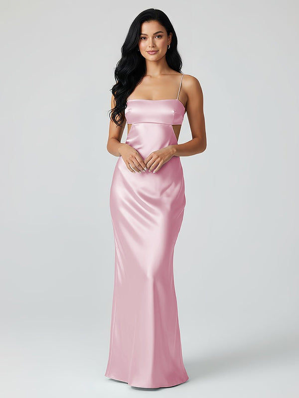 Spaghetti Straps Sheath Aqua Blue Prom Dress Formal Satin Party Dress - KISSPROM PROM DRESSES