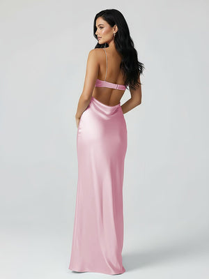 Spaghetti Straps Sheath Aqua Blue Prom Dress Formal Satin Party Dress - KISSPROM PROM DRESSES