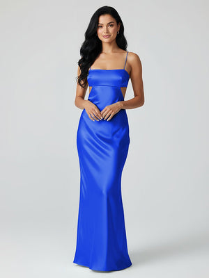Spaghetti Straps Sheath Aqua Blue Prom Dress Formal Satin Party Dress - KISSPROM PROM DRESSES