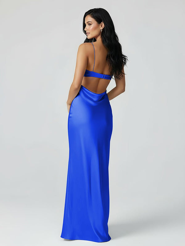 Spaghetti Straps Sheath Aqua Blue Prom Dress Formal Satin Party Dress - KISSPROM PROM DRESSES