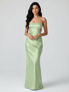 Jelissa | Spaghetti Straps Sheath Aqua Blue Prom Dress Formal Satin Party Dress - KissProm