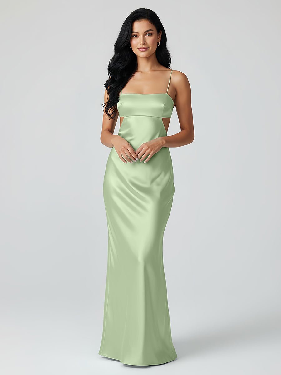 Spaghetti Straps Sheath Aqua Blue Prom Dress Formal Satin Party Dress