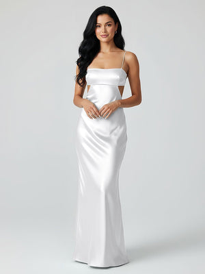 Spaghetti Straps Sheath Aqua Blue Prom Dress Formal Satin Party Dress - KISSPROM PROM DRESSES