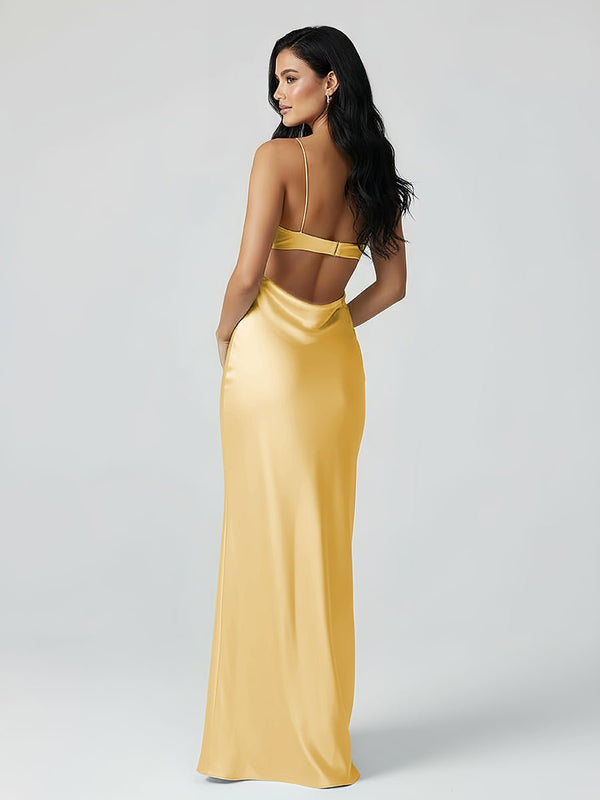 Spaghetti Straps Sheath Aqua Blue Prom Dress Formal Satin Party Dress Yellow / 12 Spaghetti Straps Sheath Aqua Blue Prom Dress Formal Satin Party Dress Yellow / 12