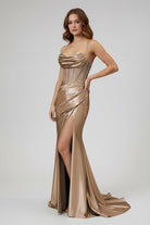 Jeni | Sage Scoop Neck Satin Mermaid Long Prom Dress with Slit - KissProm