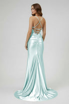 Jeni | Sage Scoop Neck Satin Mermaid Long Prom Dress with Slit - KissProm