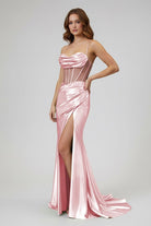 Jeni | Sage Scoop Neck Satin Mermaid Long Prom Dress with Slit - KissProm