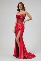 Jeni | Sage Scoop Neck Satin Mermaid Long Prom Dress with Slit - KissProm