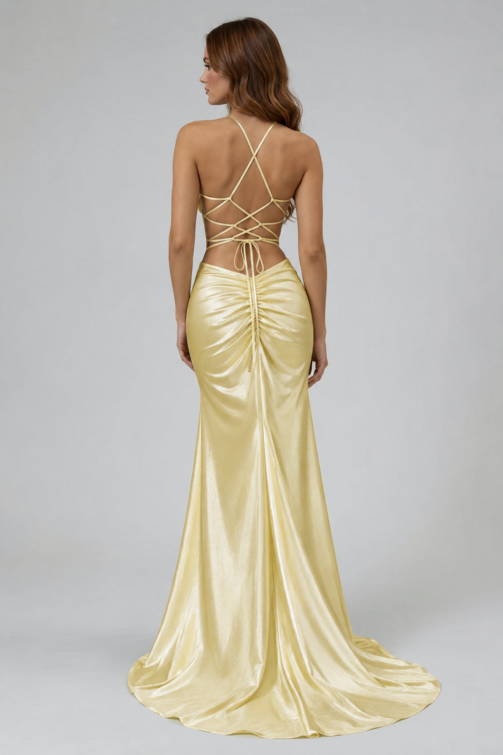 Jeni | Navy Blue Scoop Neck Satin Mermaid Long Prom Dress with Slit - KissProm