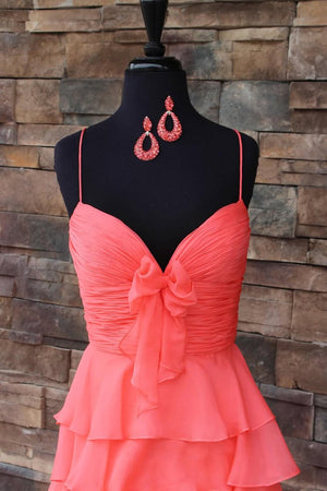 Jensyn | A Line Spaghetti Straps Yellow Long Prom Dress with Ruffles