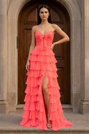 A Line Spaghetti Straps Yellow Long Prom Dress with Ruffles – Prom Dresses by KissProm | Available at KissProm