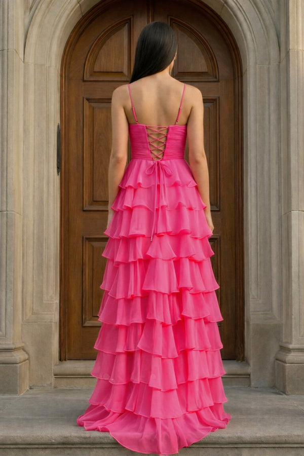 A Line Spaghetti Straps Yellow Long Prom Dress with Ruffles - KissProm