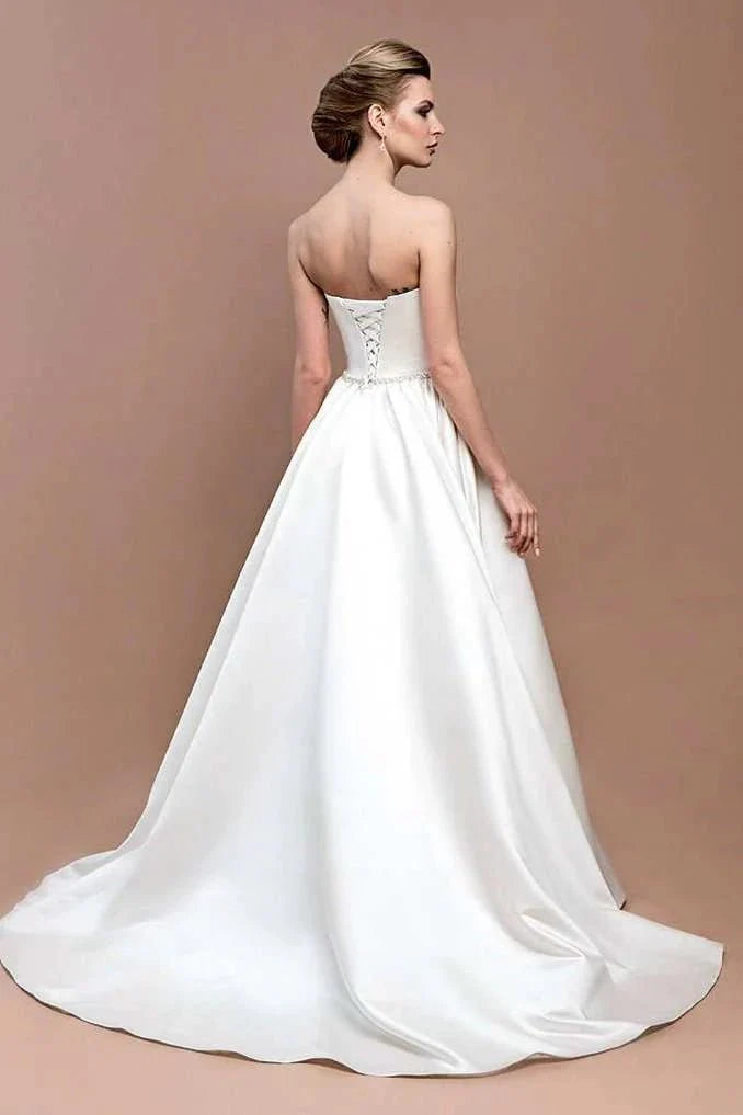 white christmas dresses Jewel Strapless Satin Lace Lace-Up Corset Back Wedding Dress