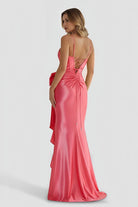 Jianna | Straps V - Neck Satin Mermaid Prom Dress with Bow - KissProm