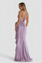 Jianna | Straps V - Neck Satin Mermaid Prom Dress with Bow - KissProm