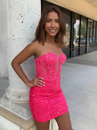 Joanne | Fuchsia - Bodycon Sweetheart Lace Short Tight Homecoming Dresses with Appliques