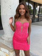 Joanne | Fuchsia - Bodycon Sweetheart Lace Short Tight Homecoming Dresses with Appliques