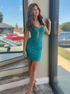 Joanne | Turquoise - Bodycon Sweetheart Lace Short Tight Homecoming Dresses with Appliques