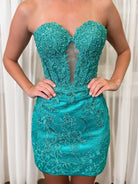 Joanne | Turquoise - Bodycon Sweetheart Lace Short Tight Homecoming Dresses with Appliques