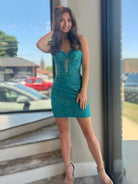 Joanne | Turquoise - Bodycon Sweetheart Lace Short Tight Homecoming Dresses with Appliques